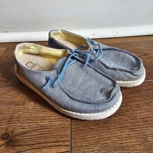 HEY DUDE Wendy Youth Stretch Sparkle Denim Blue Shoes US Kid's 13